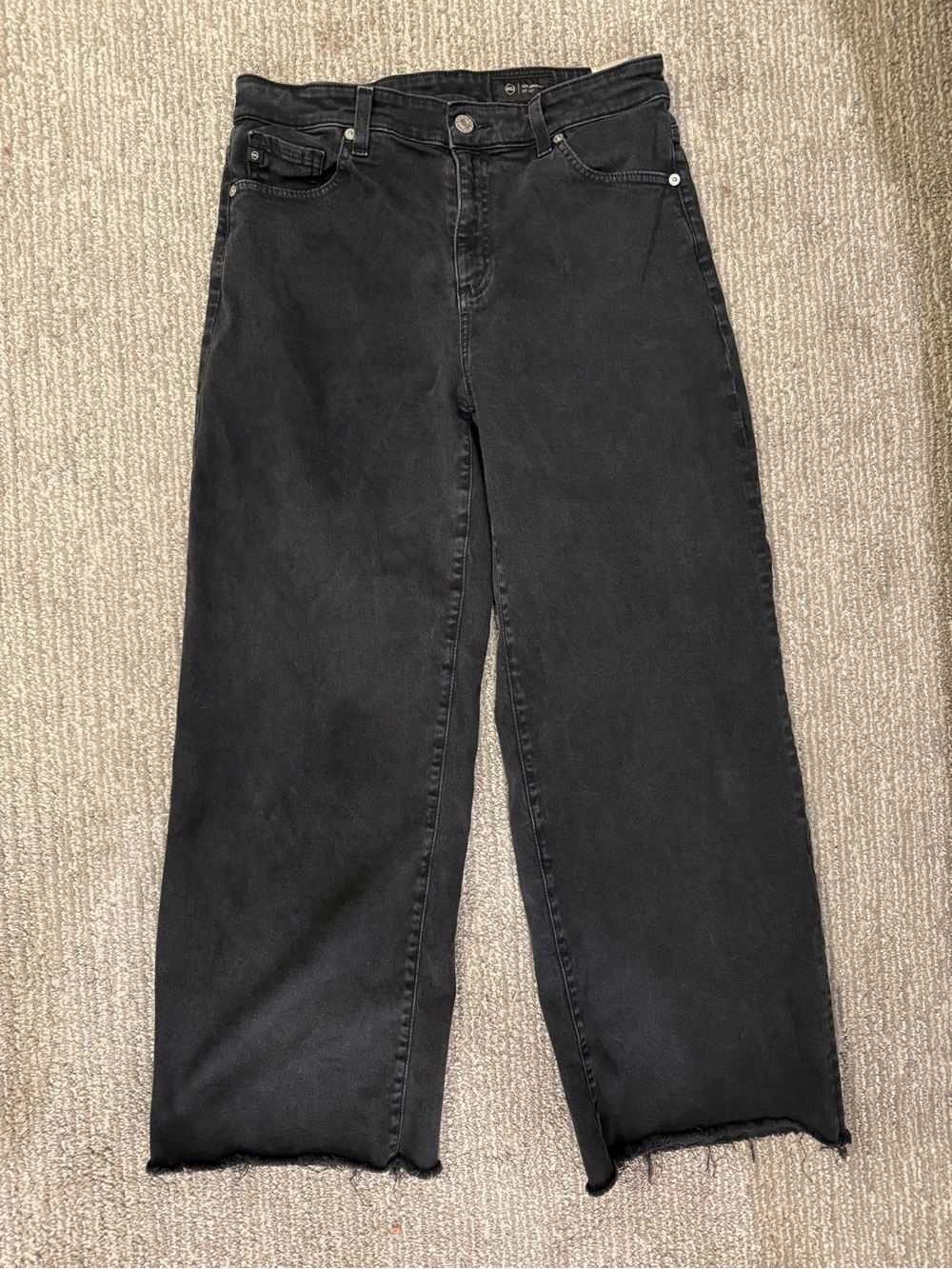 AG Saige Wide Leg Crop Jeans Women’s 27 High Rise Black Raw Hem Stretch Denim